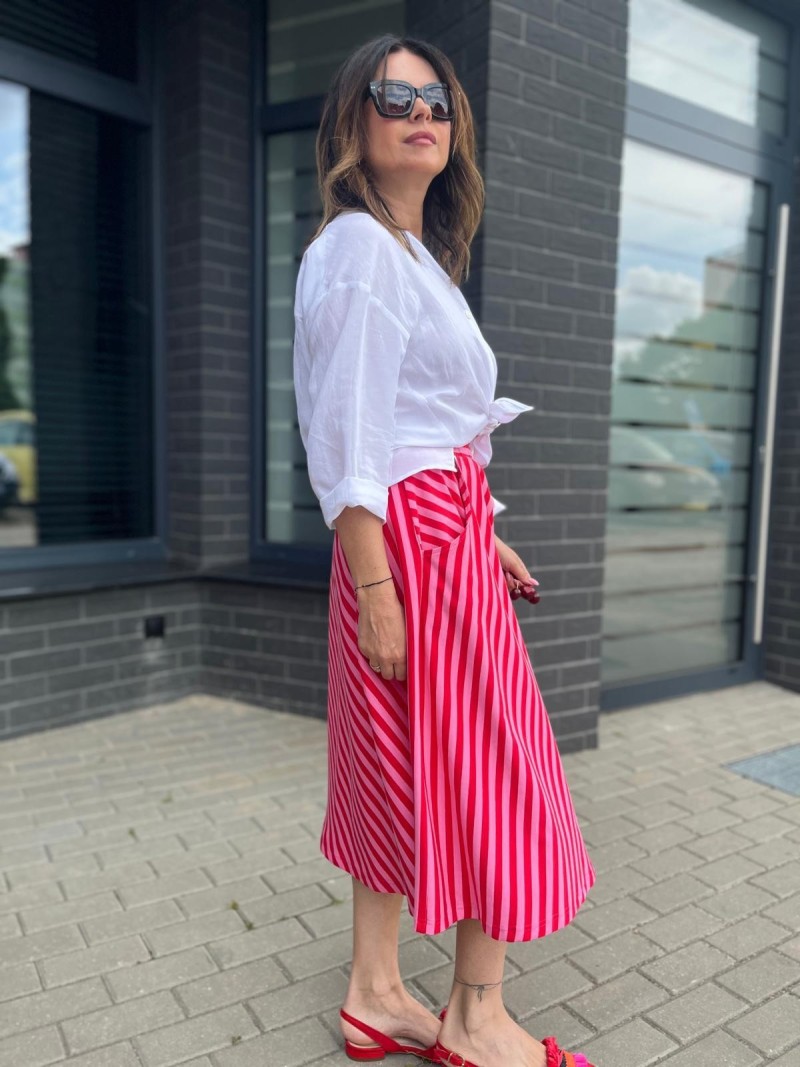 Miniatura produktu Bawełniana Spódnica midi w czerwono-różowe paski Royal Red&Pink