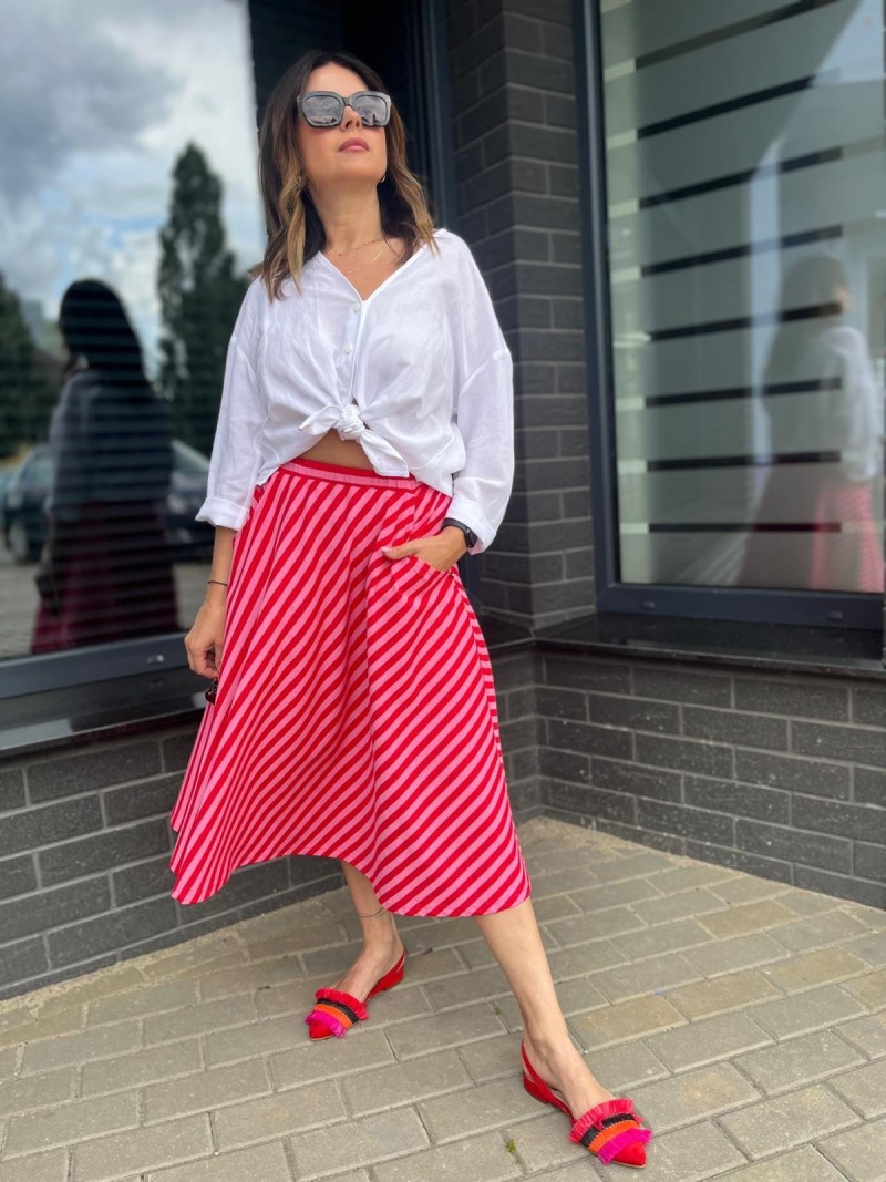 Miniatura produktu Bawełniana Spódnica midi w czerwono-różowe paski Royal Red&Pink