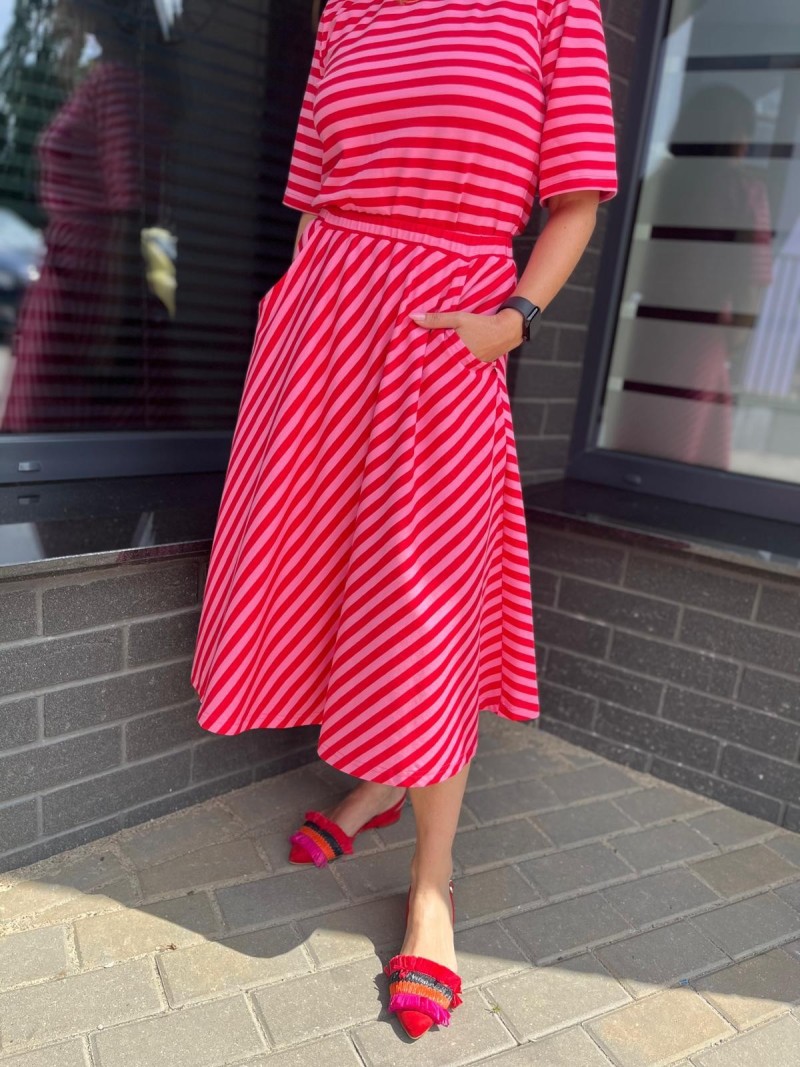 Miniatura produktu Bawełniana Spódnica midi w czerwono-różowe paski Royal Red&Pink