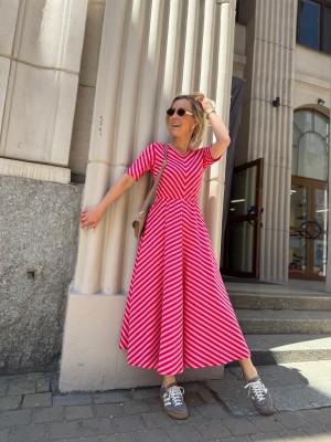 Bawełniana Sukienka Maxi w czerwono-różowe paski Lena Red&Pink