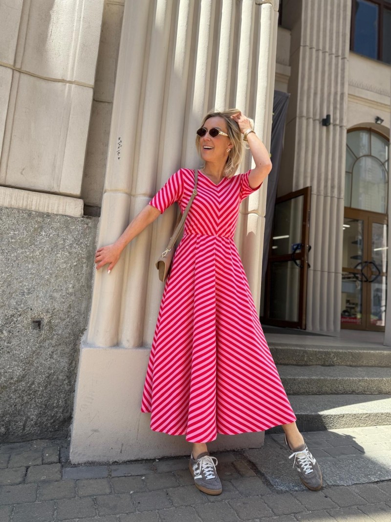 Miniatura produktu Bawełniana Sukienka Maxi w czerwono-różowe paski Lena Red&Pink