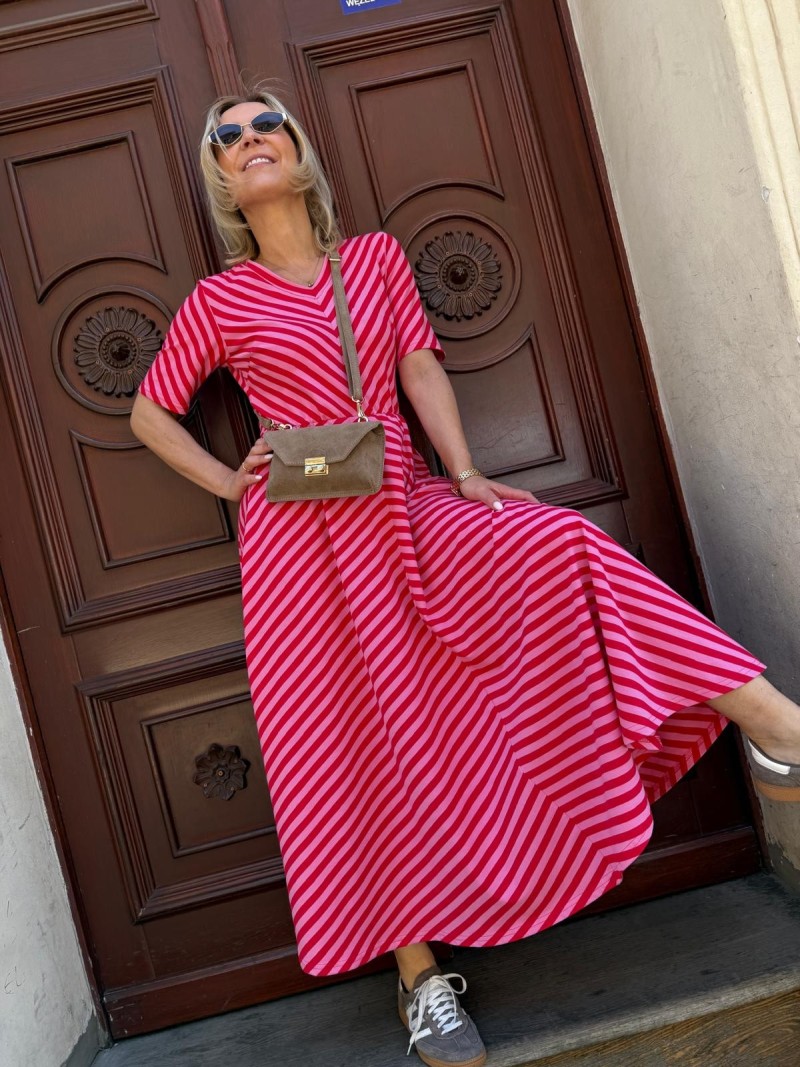 Miniatura produktu Bawełniana Sukienka Maxi w czerwono-różowe paski Lena Red&Pink