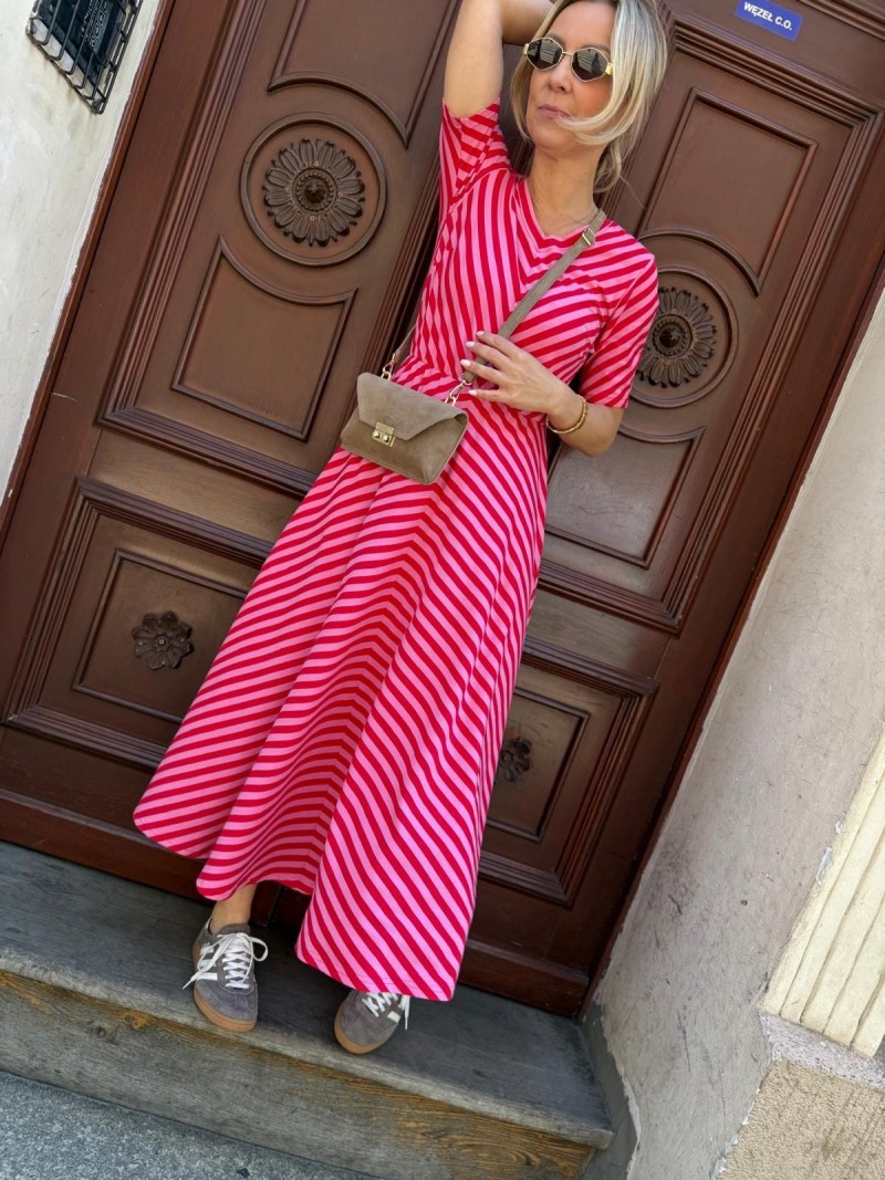 Miniatura produktu Bawełniana Sukienka Maxi w czerwono-różowe paski Lena Red&Pink