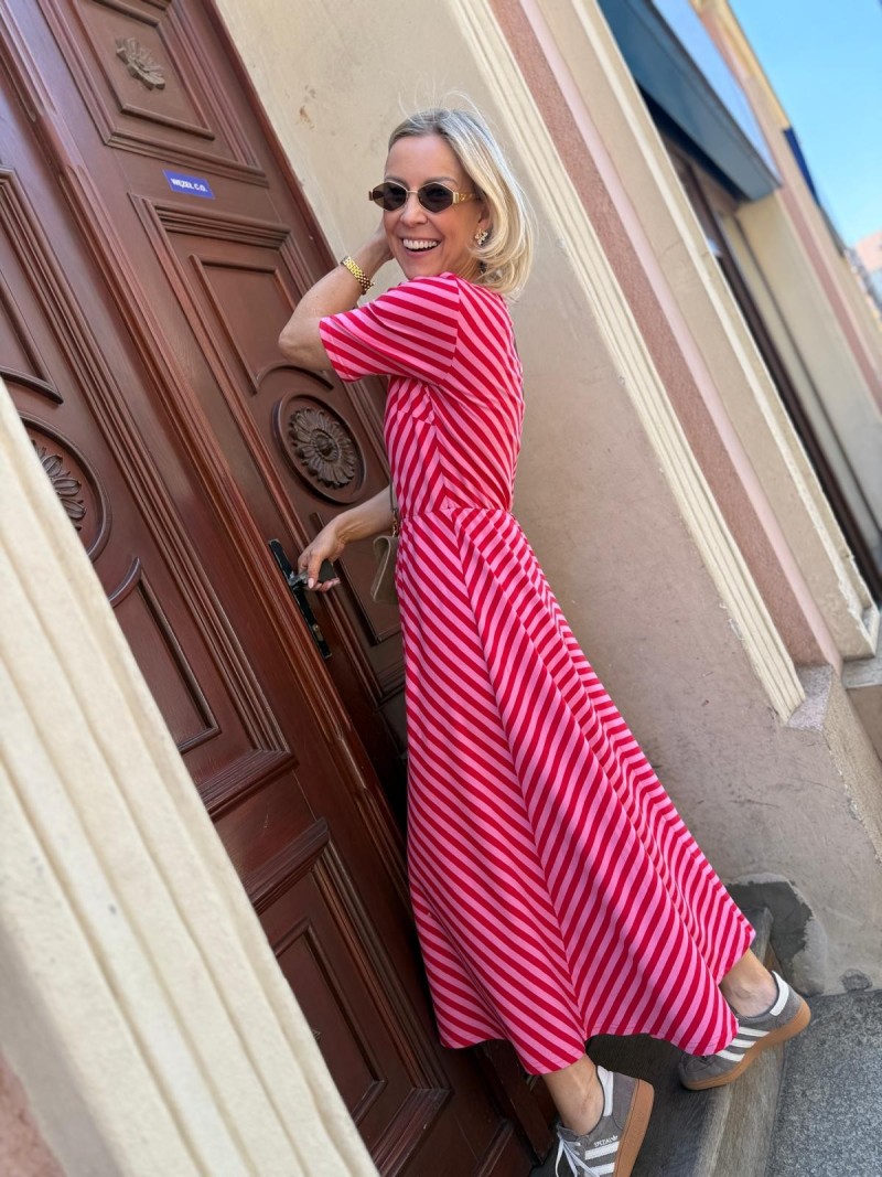 Miniatura produktu Bawełniana Sukienka Maxi w czerwono-różowe paski Lena Red&Pink