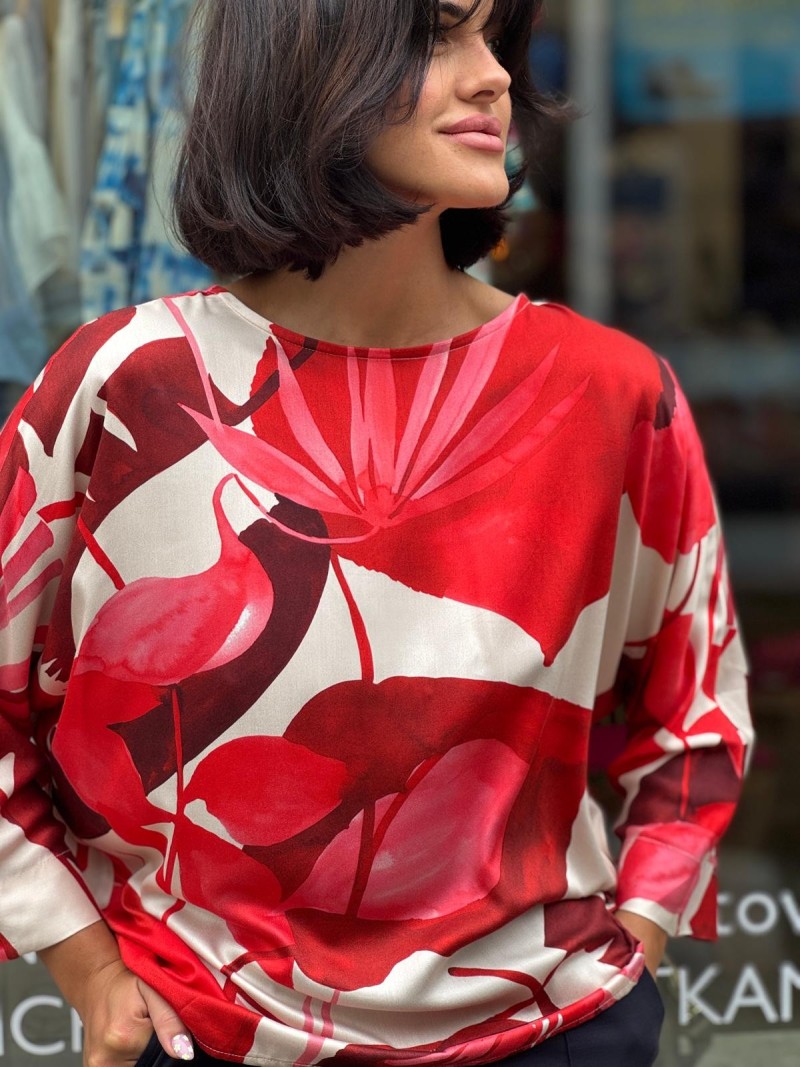 Miniatura produktu Wiskozowa Bluzka o kroju kimono z wiązaniem w kolorze czerwonym Xani Cyian&Red