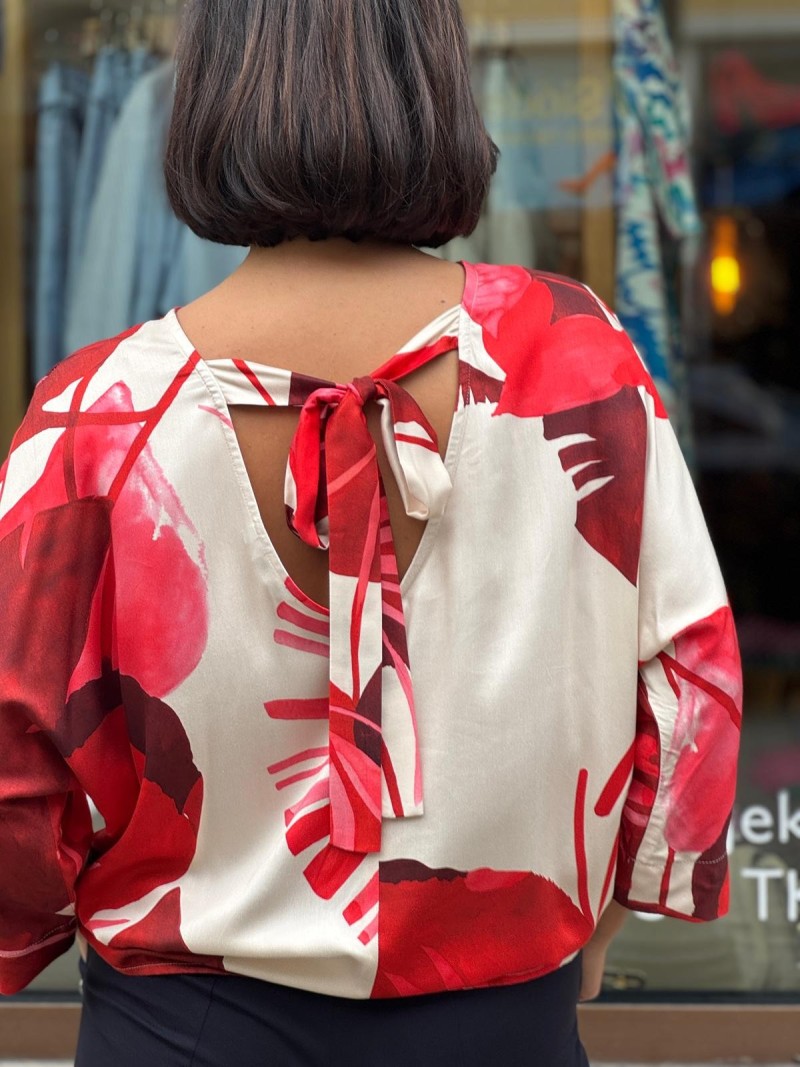 Miniatura produktu Wiskozowa Bluzka o kroju kimono z wiązaniem w kolorze czerwonym Xani Cyian&Red