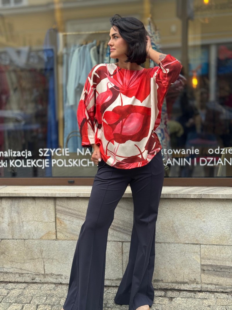 Miniatura produktu Wiskozowa Bluzka o kroju kimono z wiązaniem w kolorze czerwonym Xani Cyian&Red