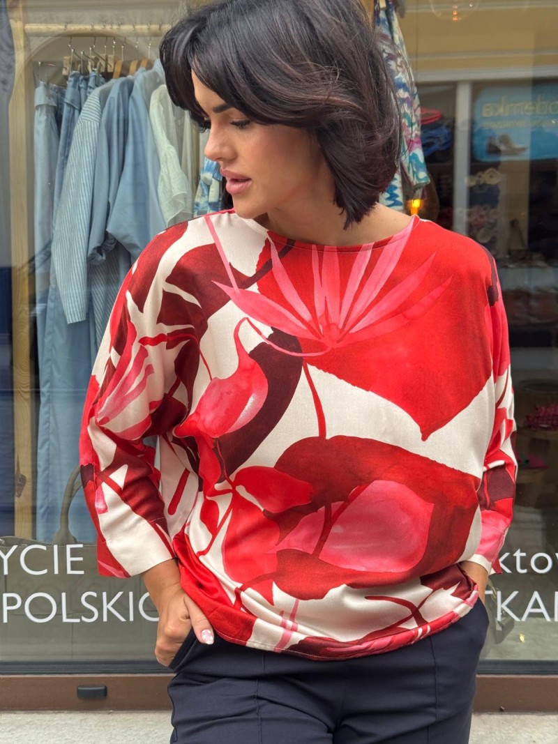 Miniatura produktu Wiskozowa Bluzka o kroju kimono z wiązaniem w kolorze czerwonym Xani Cyian&Red