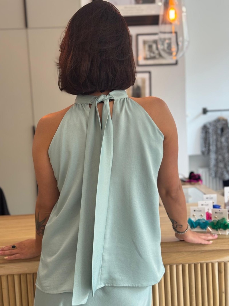 Miniatura produktu Wiskozowa Bluzka ze stójką z wiązaniem w kolorze pistacjowym Montana Pistachio