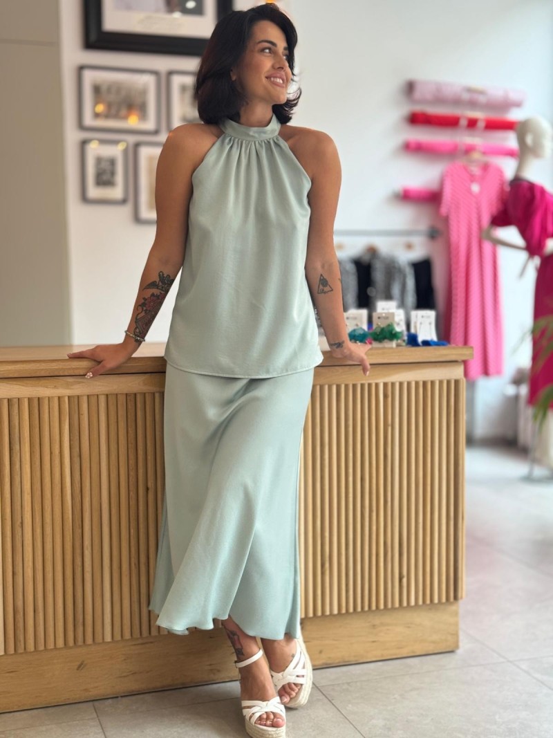 Miniatura produktu Wiskozowa Bluzka ze stójką z wiązaniem w kolorze pistacjowym Montana Pistachio