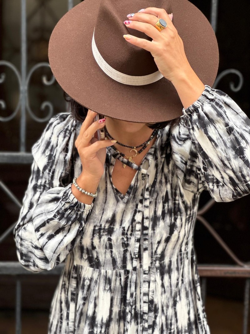 Miniatura produktu Wiskozowa Sukienka Mini wiązana w talii w czarno-biały wzór Rivia Short Moss