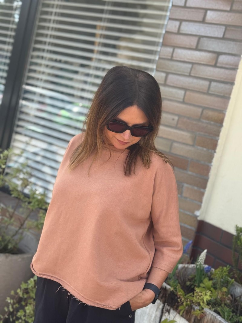 Miniatura produktu Bawełniana brązowa Bluza asymetryczna z rękawem 3/4 Pure Mokka Mousse