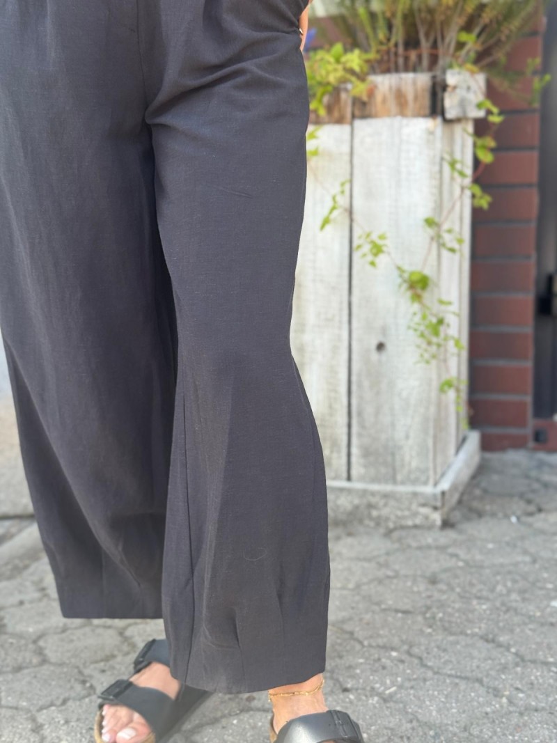 Miniatura produktu Czarne Spodnie wiskozowo-lniane z wysokim stanem i zwężaną nogawką Cargo Len & Black