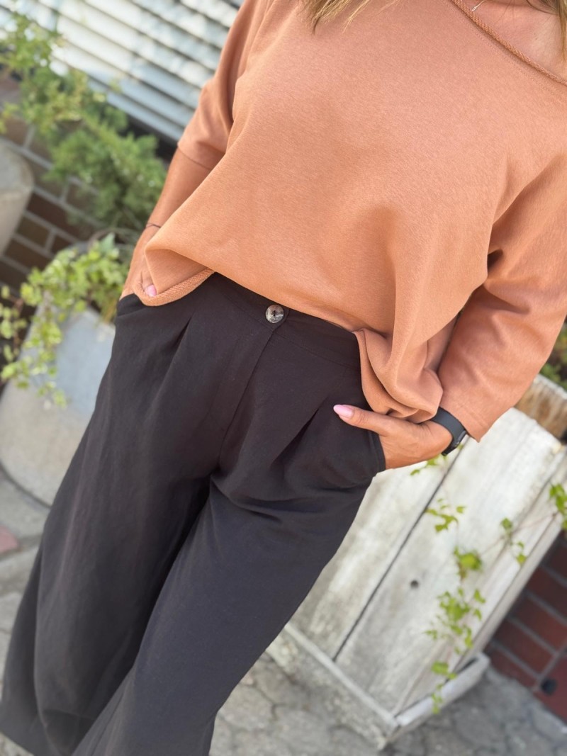 Miniatura produktu Czarne Spodnie wiskozowo-lniane z wysokim stanem i zwężaną nogawką Cargo Len & Black