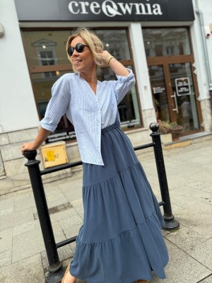 Niebieska Spódnica Damska długa z falbanami Aurelia Navy