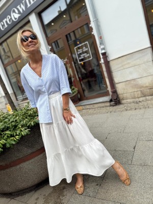 Biała Spódnica Damska Maxi z falbanami Aurelia White