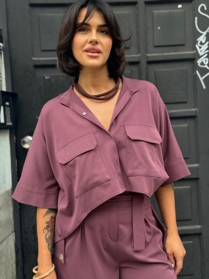 Śliwkowe Wdzianko Wiskozowe ze stójką Asymetryczne Harper Ultra Violet