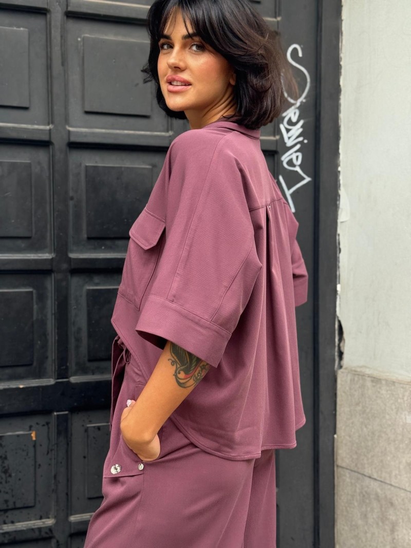 Miniatura produktu Śliwkowe Wdzianko Wiskozowe ze stójką Asymetryczne Harper Ultra Violet