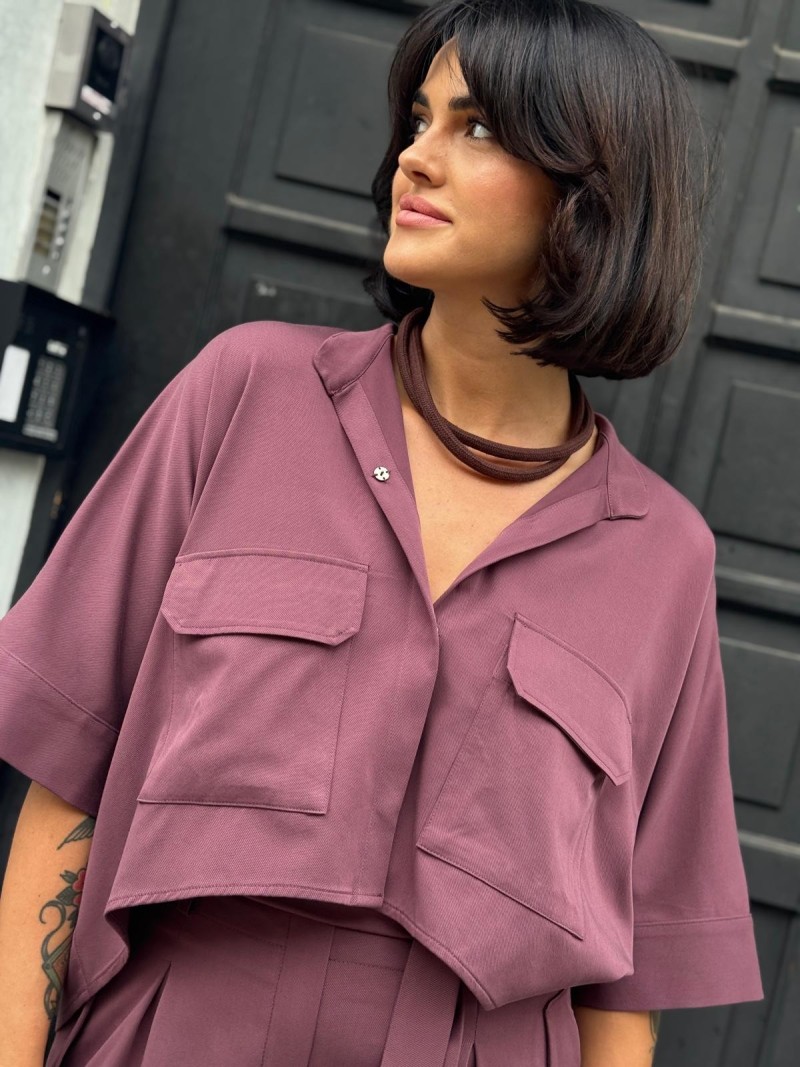 Miniatura produktu Śliwkowe Wdzianko Wiskozowe ze stójką Asymetryczne Harper Ultra Violet