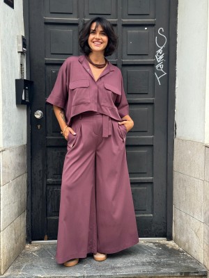 Śliwkowe Spodnie z szerokimi nogawkami Paris Ultra Violet