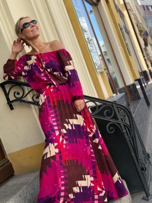 Długa kolorowa Sukienka hiszpanka z wiskozy z rozcięciami Intense