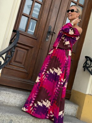 Długa kolorowa Sukienka hiszpanka z wiskozy z rozcięciami Intense