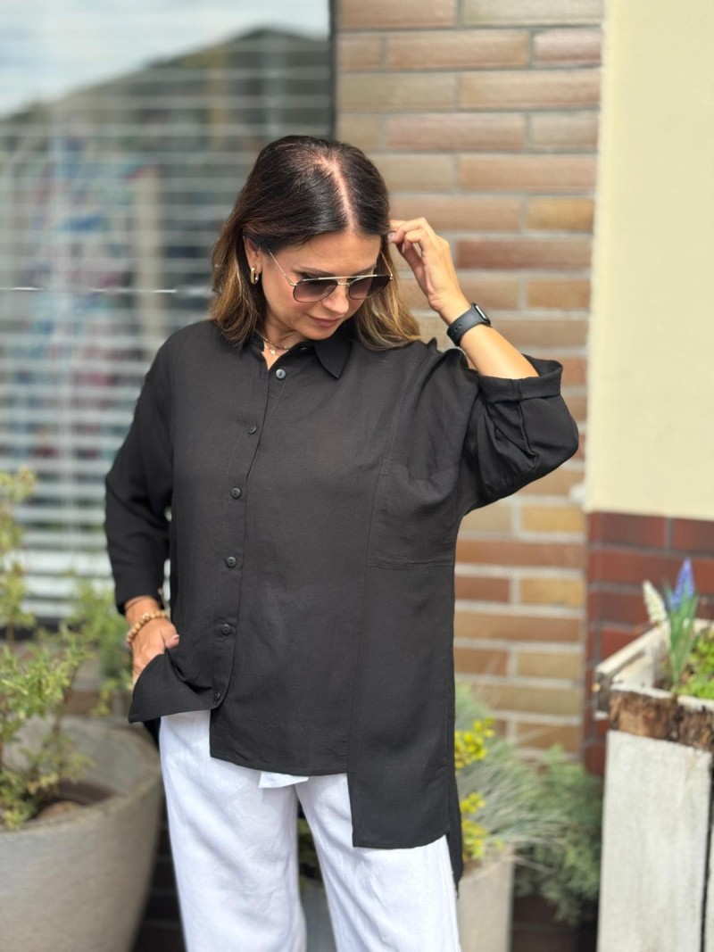 Miniatura produktu Czarna Koszula z wiskozy i lnu asymetryczna Inspiron Black