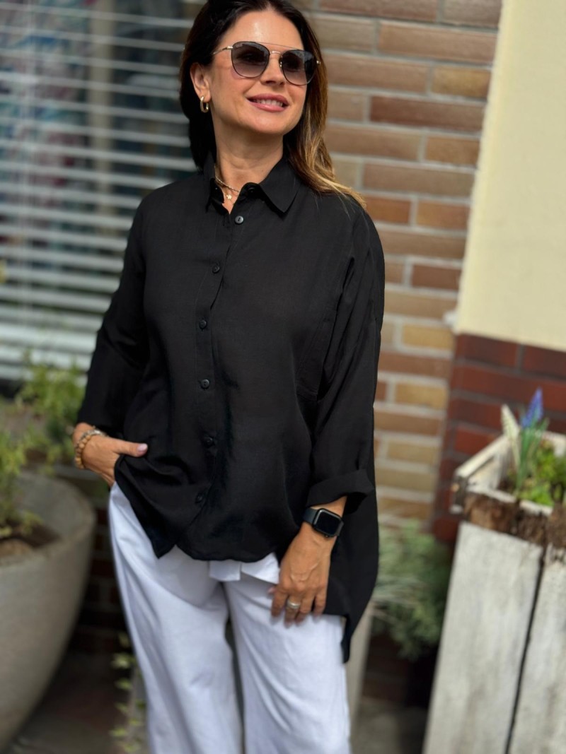 Miniatura produktu Czarna Koszula z wiskozy i lnu asymetryczna Inspiron Black