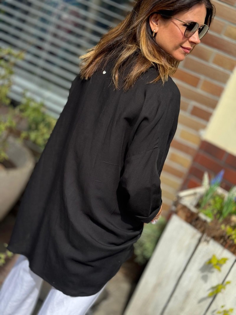 Miniatura produktu Czarna Koszula z wiskozy i lnu asymetryczna Inspiron Black