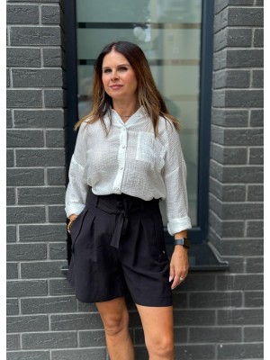 Wiskozowe Spodenki krótkie czarne z pasem w talii Paris Len&Black