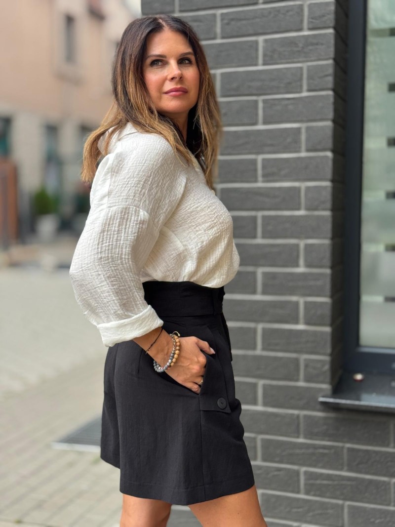 Miniatura produktu Wiskozowe Spodenki krótkie czarne z pasem w talii Paris Len&Black