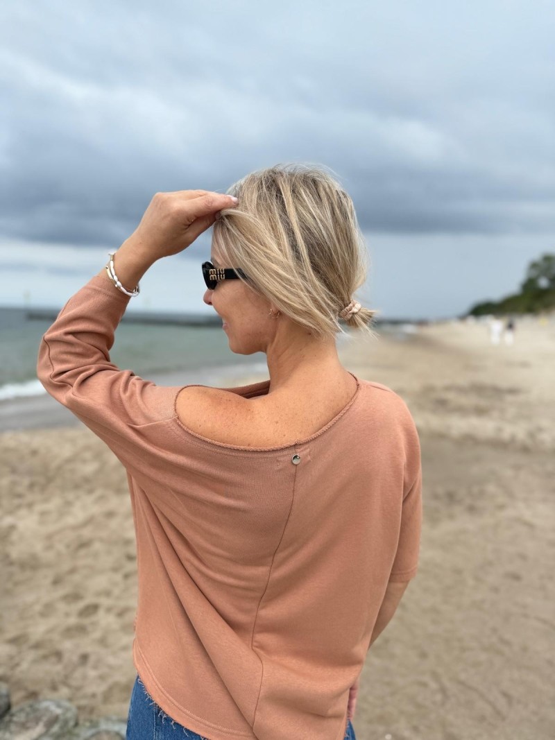 Miniatura produktu Bawełniana brązowa Bluza asymetryczna z rękawem 3/4 Pure Mokka Mousse