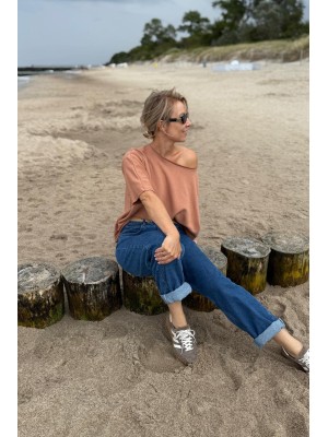 Bawełniana brązowa Bluza asymetryczna z rękawem 3/4 Pure Mokka Mousse