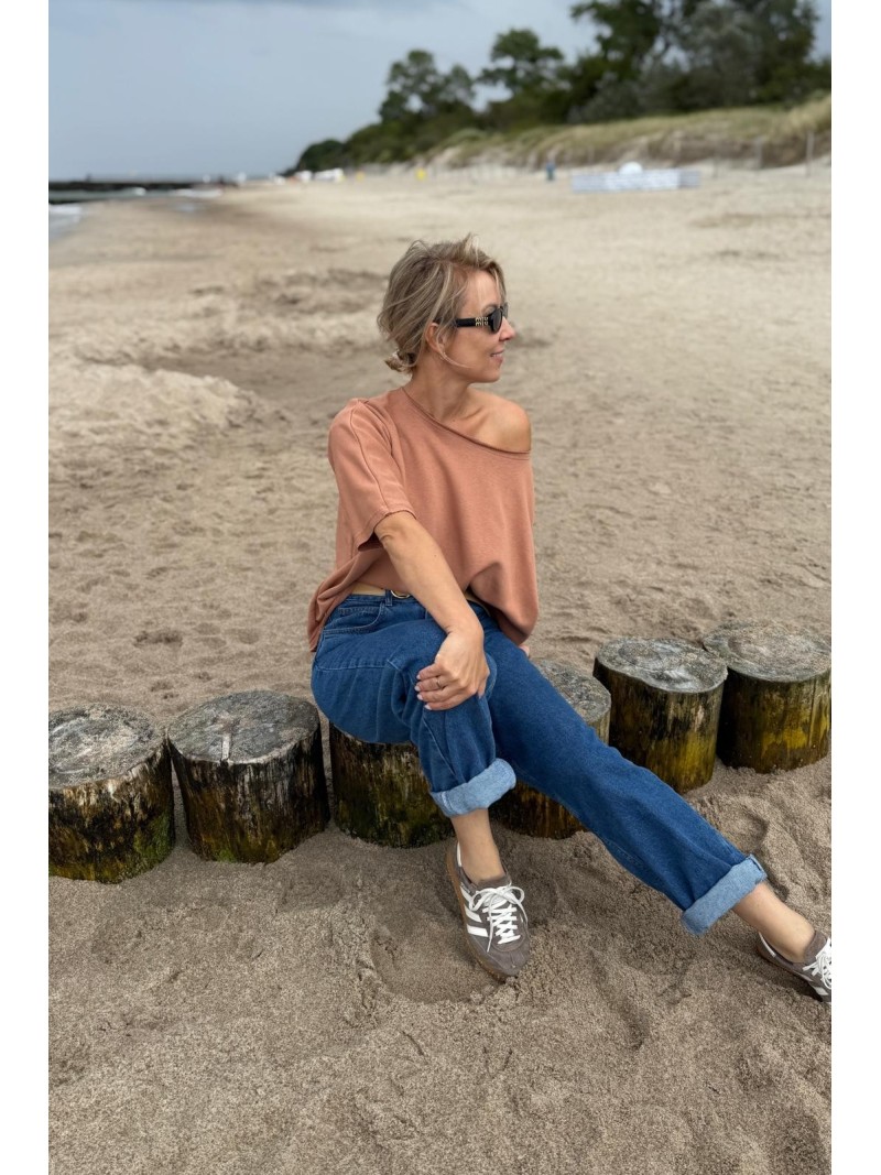 Miniatura produktu Bawełniana brązowa Bluza asymetryczna z rękawem 3/4 Pure Mokka Mousse