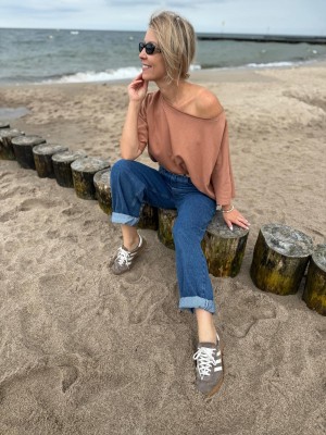 Bawełniana brązowa Bluza asymetryczna z rękawem 3/4 Pure Mokka Mousse