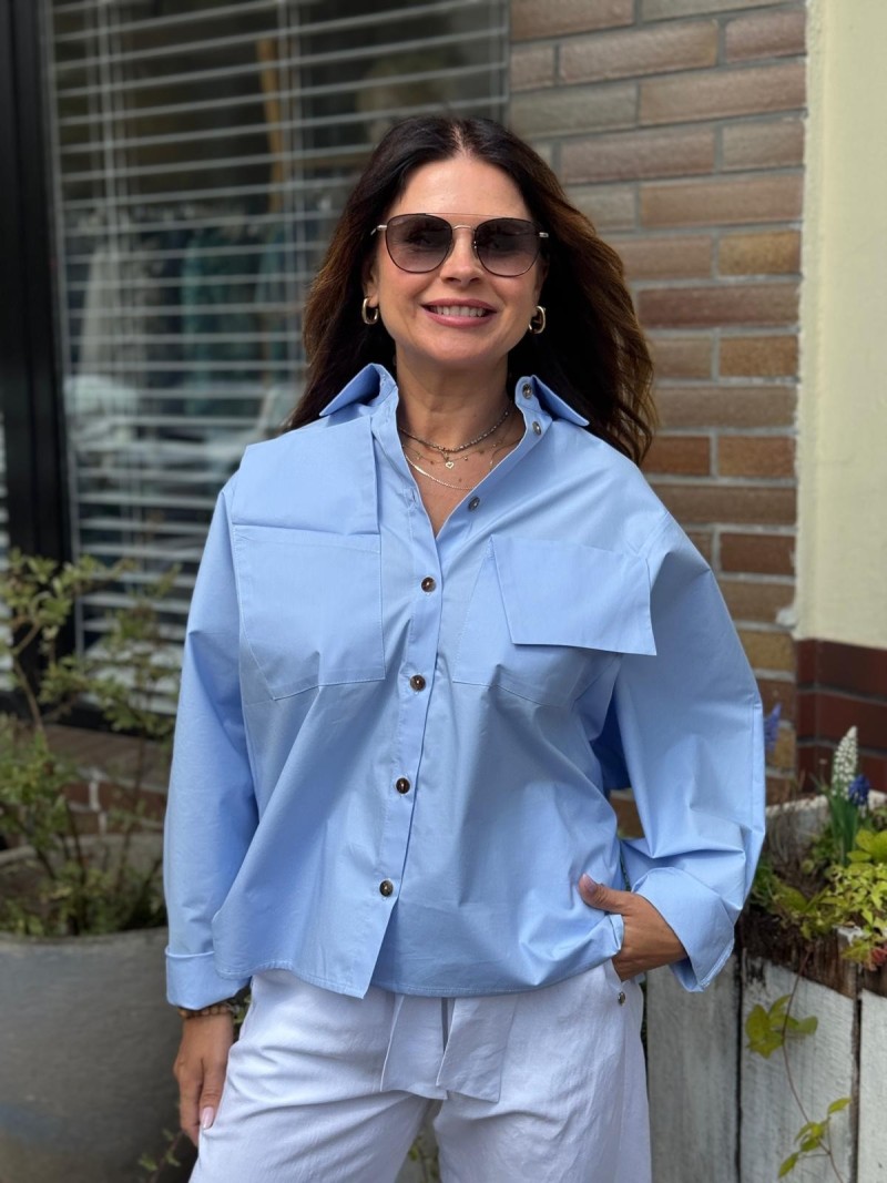 Miniatura produktu Niebieska Bawełniana Koszula z kieszeniami z klapami Alessandro Blue