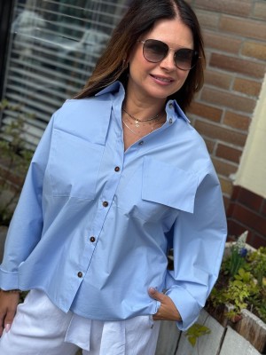 Niebieska Bawełniana Koszula z kieszeniami z klapami Alessandro Blue