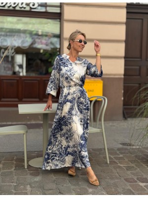 Sukienka Wiskozowa maxi w biało-niebieski wzór Vanessa Voyage