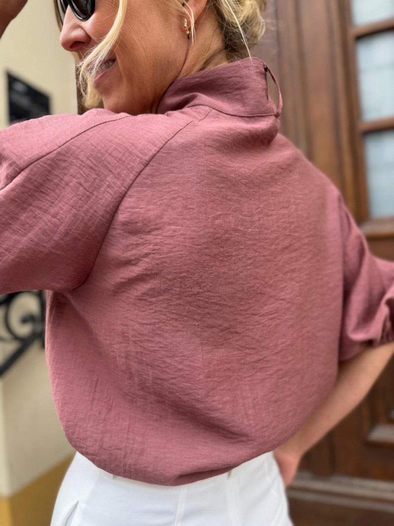 Miniatura produktu Bordowa Koszula Wiskozowa ze stójką z bufiastymi rękawami Ornella Marsala