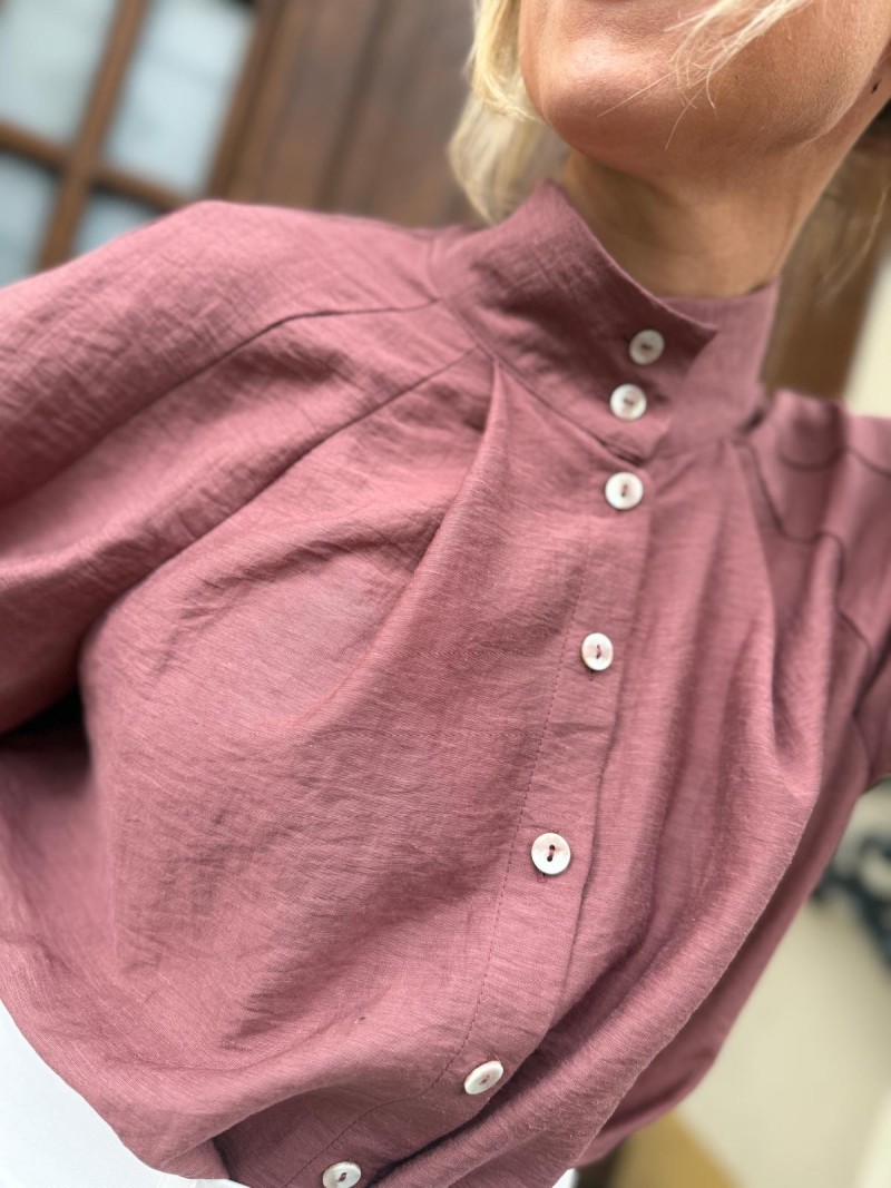 Miniatura produktu Bordowa Koszula Wiskozowa ze stójką z bufiastymi rękawami Ornella Marsala