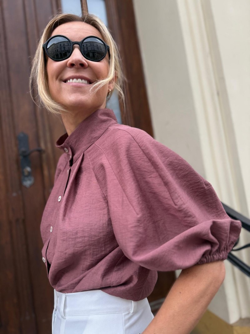 Miniatura produktu Bordowa Koszula Wiskozowa ze stójką z bufiastymi rękawami Ornella Marsala