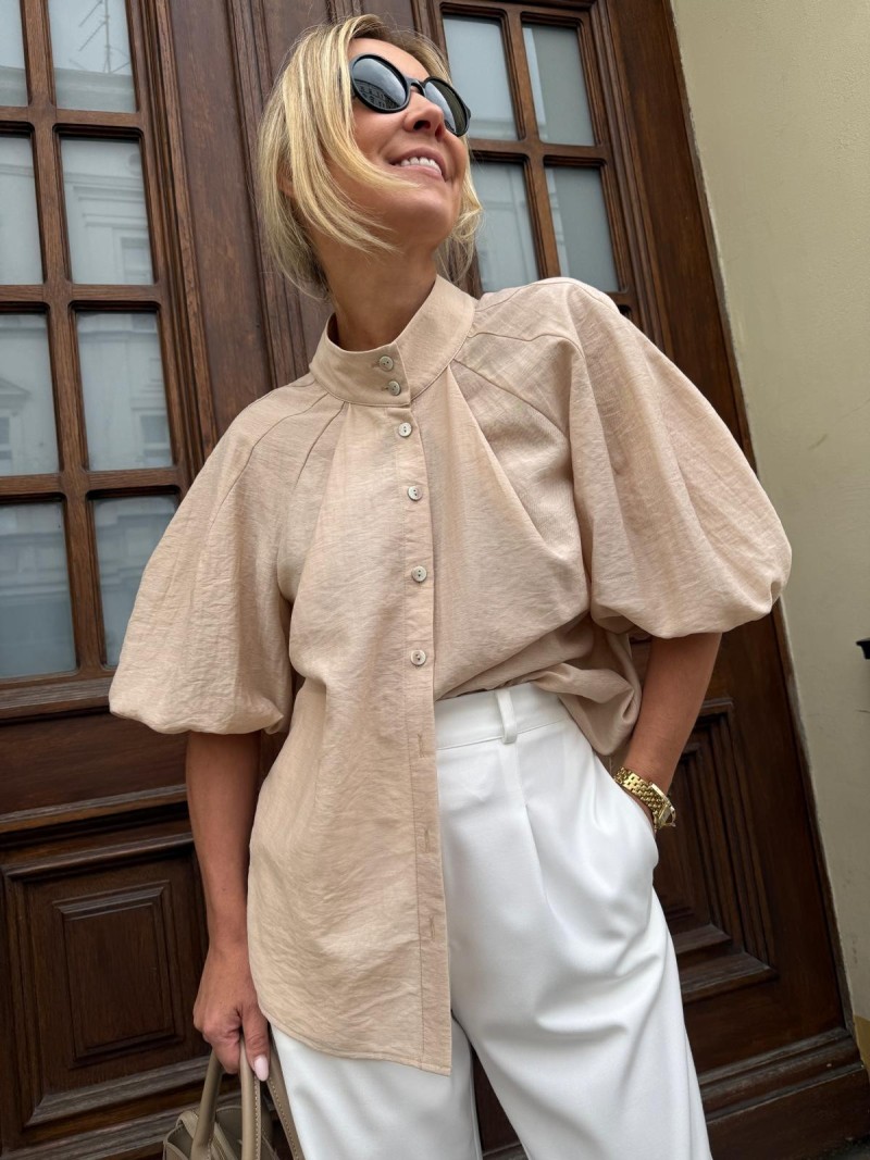 Miniatura produktu Wiskozowa Koszula ze stójką z bufiastymi rękawami w kolorze różowym Ornella Powder Pink