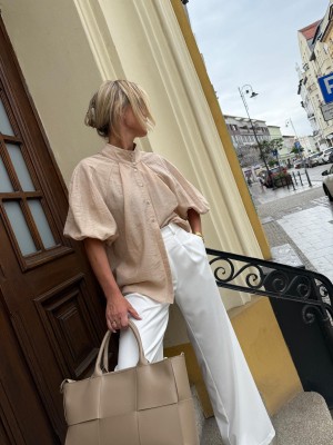 Wiskozowa Koszula ze stójką z bufiastymi rękawami w kolorze różowym Ornella Powder Pink