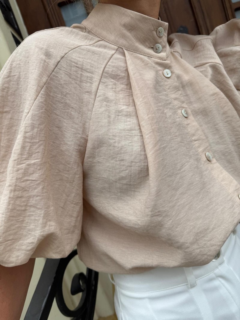 Miniatura produktu Wiskozowa Koszula ze stójką z bufiastymi rękawami w kolorze różowym Ornella Powder Pink