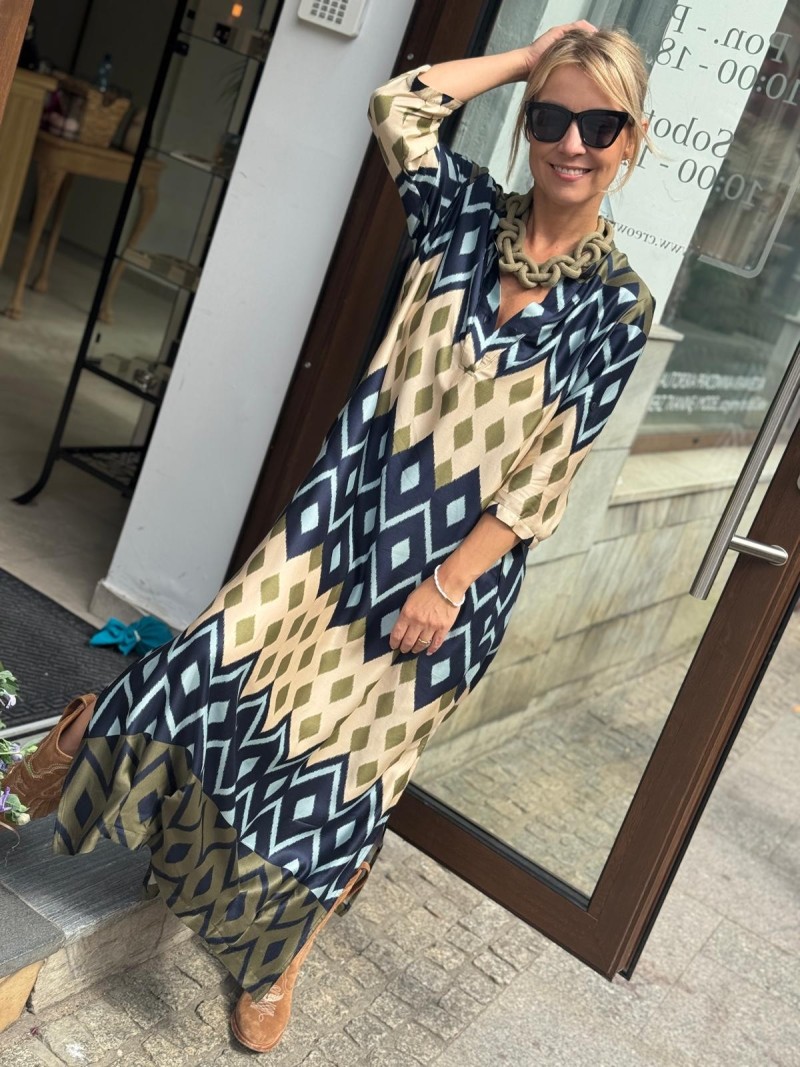 Miniatura produktu Wiskozowa Sukienka Maxi o koszulowym kroju w geometryczny wzór Lilly Mexico&Blue