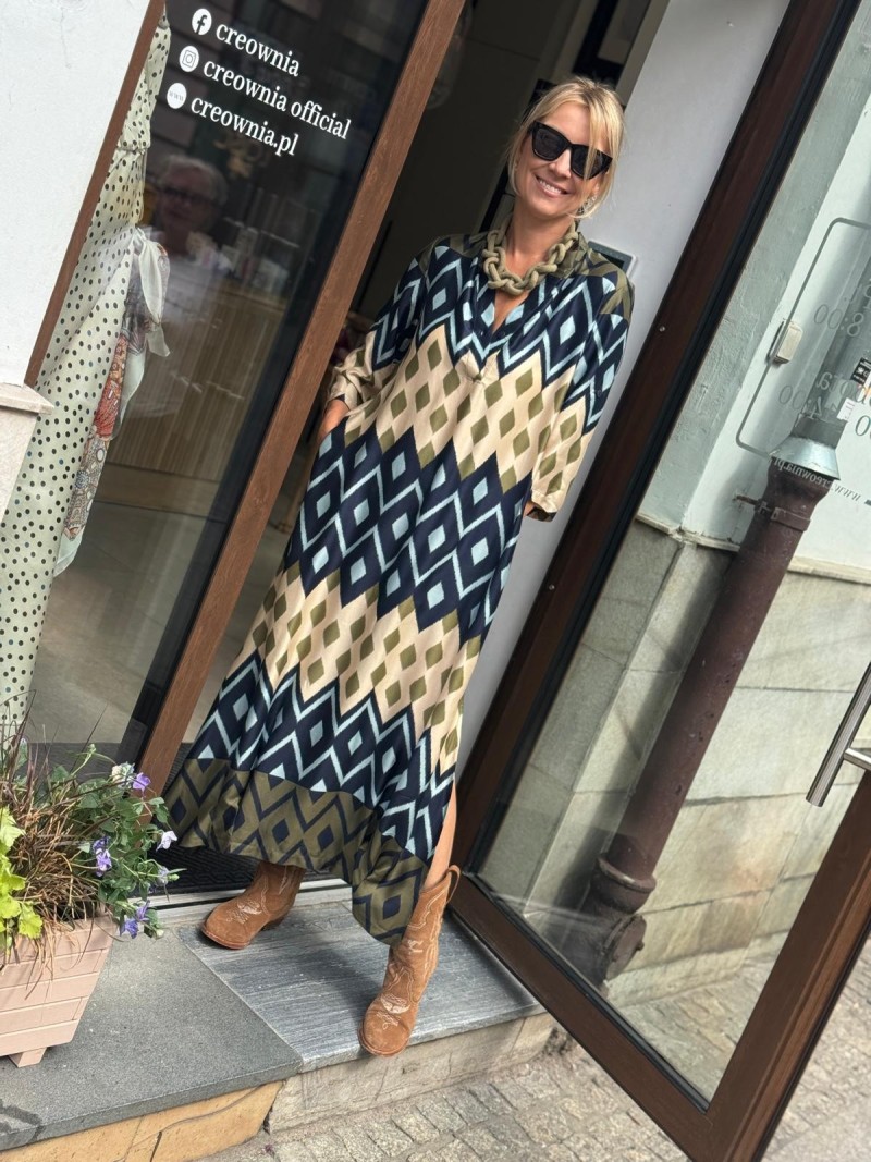 Miniatura produktu Wiskozowa Sukienka Maxi o koszulowym kroju w geometryczny wzór Lilly Mexico&Blue