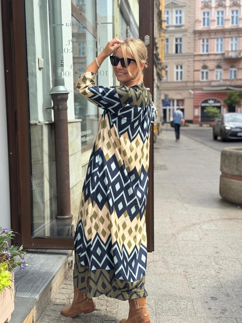 Miniatura produktu Wiskozowa Sukienka Maxi o koszulowym kroju w geometryczny wzór Lilly Mexico&Blue