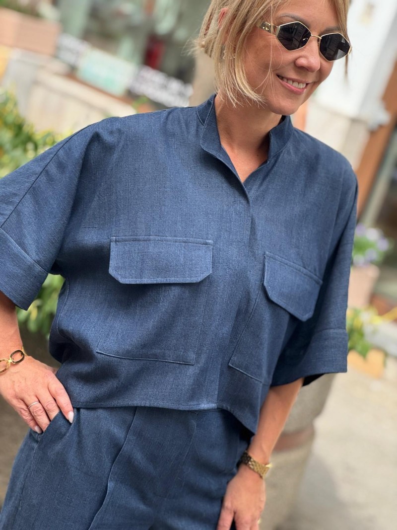 Miniatura produktu Jeansowe Wdzianko ze stójką Asymetryczne w kolorze granatowym Harper Jeans&Lyocell