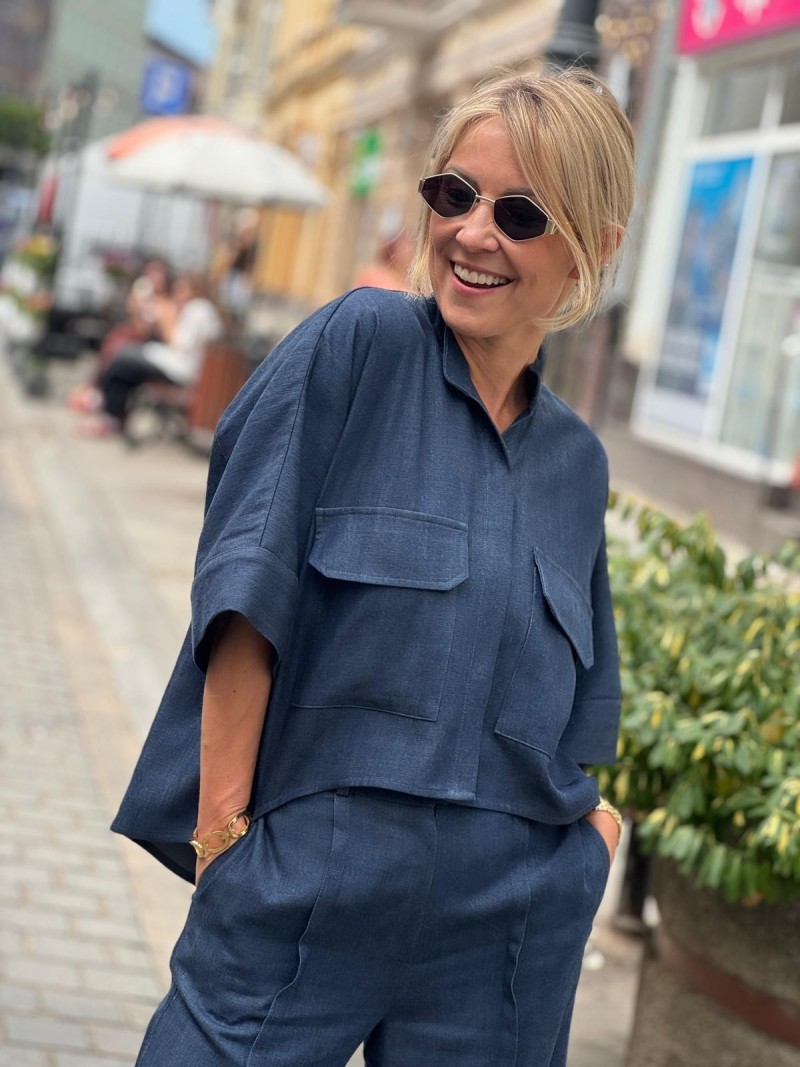 Miniatura produktu Jeansowe Wdzianko ze stójką Asymetryczne w kolorze granatowym Harper Jeans&Lyocell