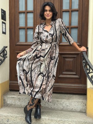 Wiskozowa Sukienka o wzorzystym koszulowym kroju z rękawami Lilly Animals